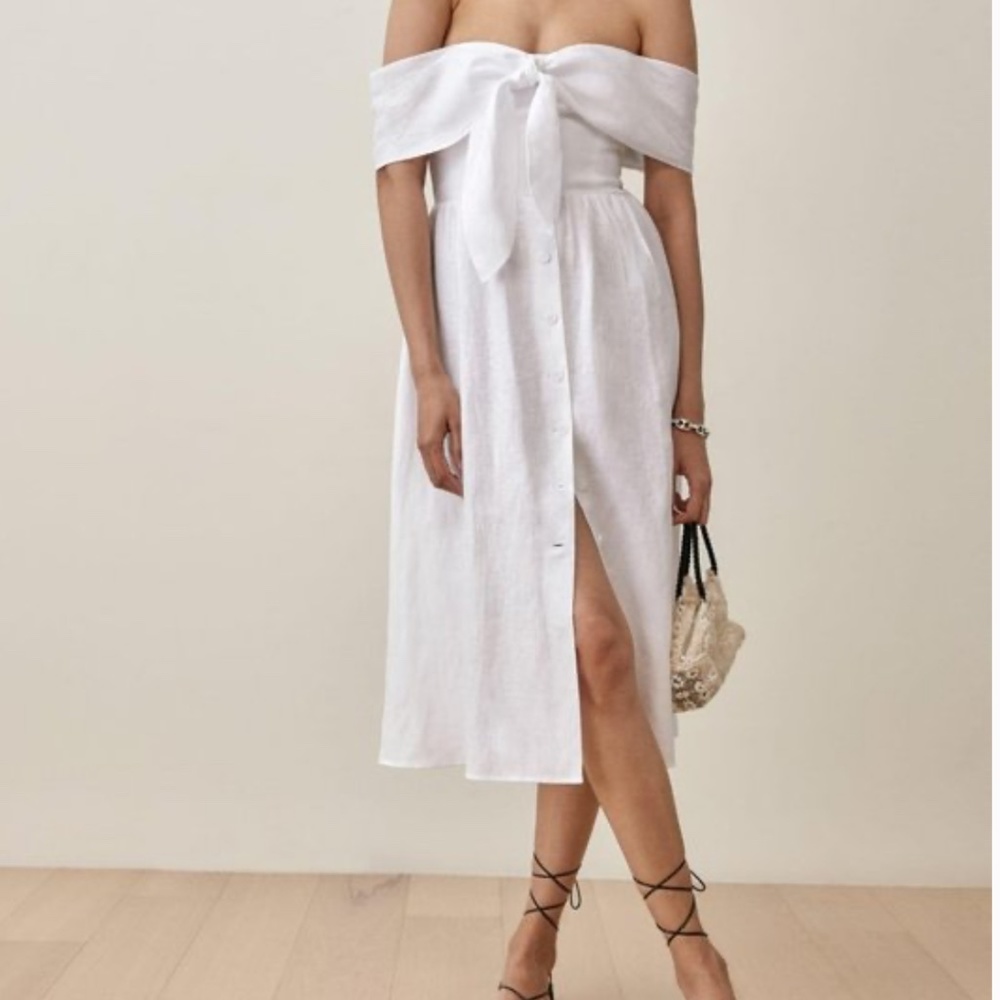 NWT Reformation Barrington Linen Midi Dress in White
